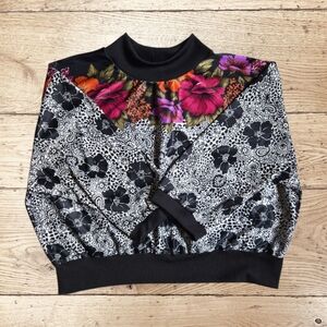 Vintage 80s Just 4 Womens Floral Batwing Retro Colorblock Paisley Blouse Medium